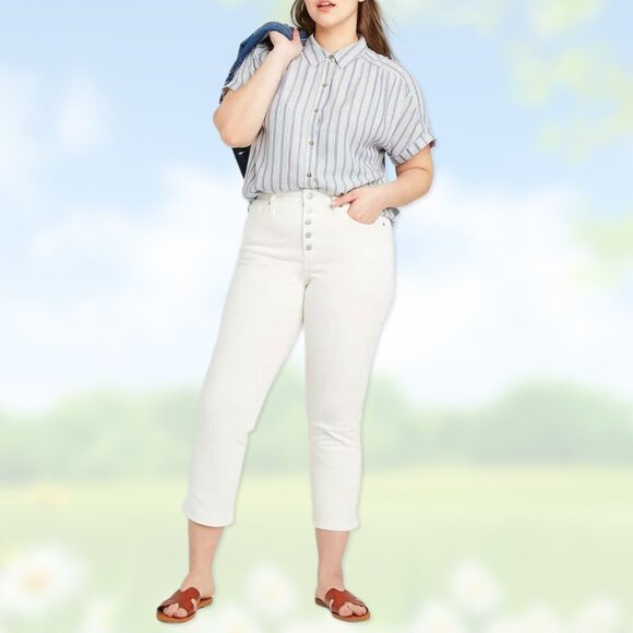 NWT High-Rise Straight-Leg White Cropped Jeans - Women's Sizes 8, 12, 16 - Picture 4 of 6